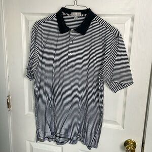 Peter Millar Black/ White Striped Polo Medium